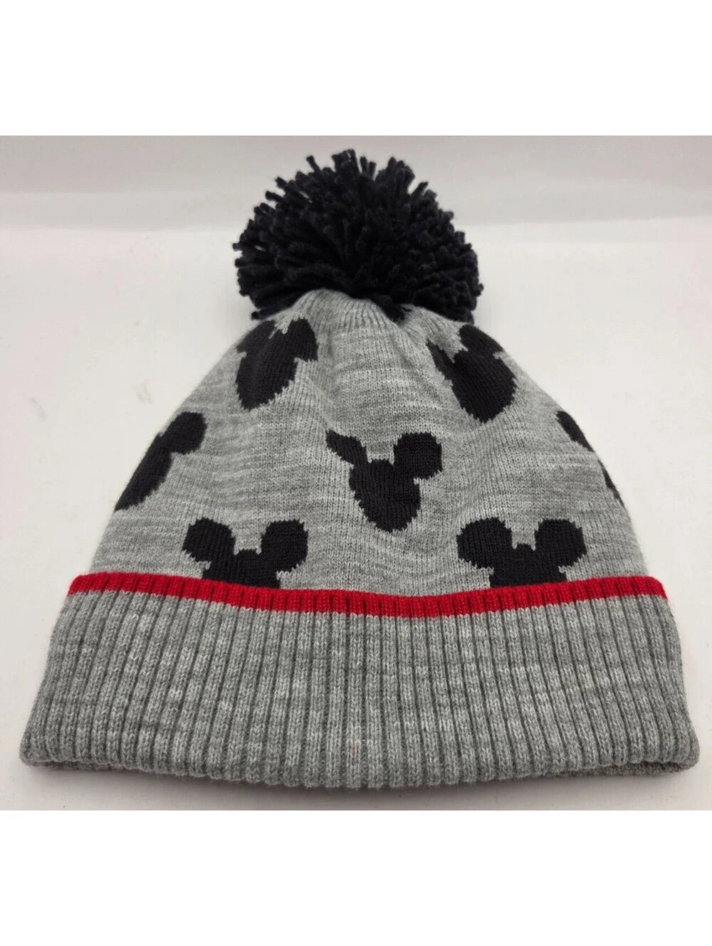 Baby Gap Disney Mickey Mouse Pom Beanie Gray 12-24 Months Fleece Lined